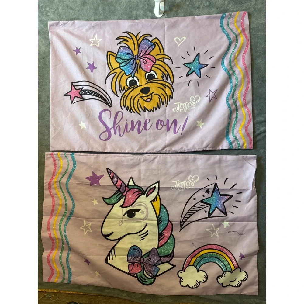 JoJo Siwa Pillowcase Set of 2 Lavender Purple Unicorn BowBow Dog ShineOn Glitter